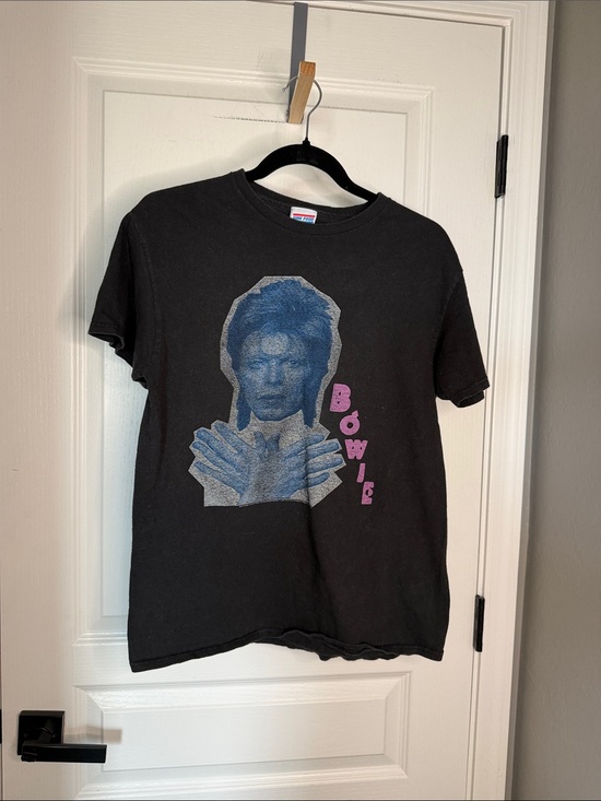 Junk Food Clothing Tops - Junk Food Clothing Black David Bowie Graphic Tee with Blue and Pink Print